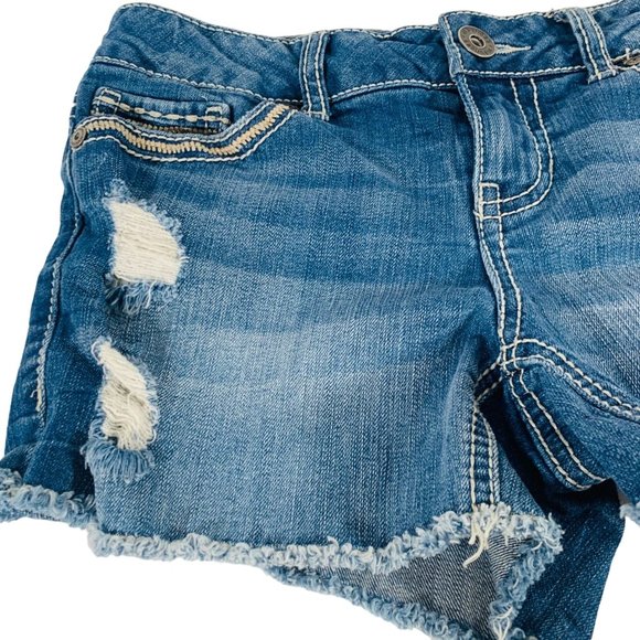 Maurices Embroidered Jean Shorts Juniors Sz XS Blue Denim Destroyed Cutoff Stret - Picture 3 of 11